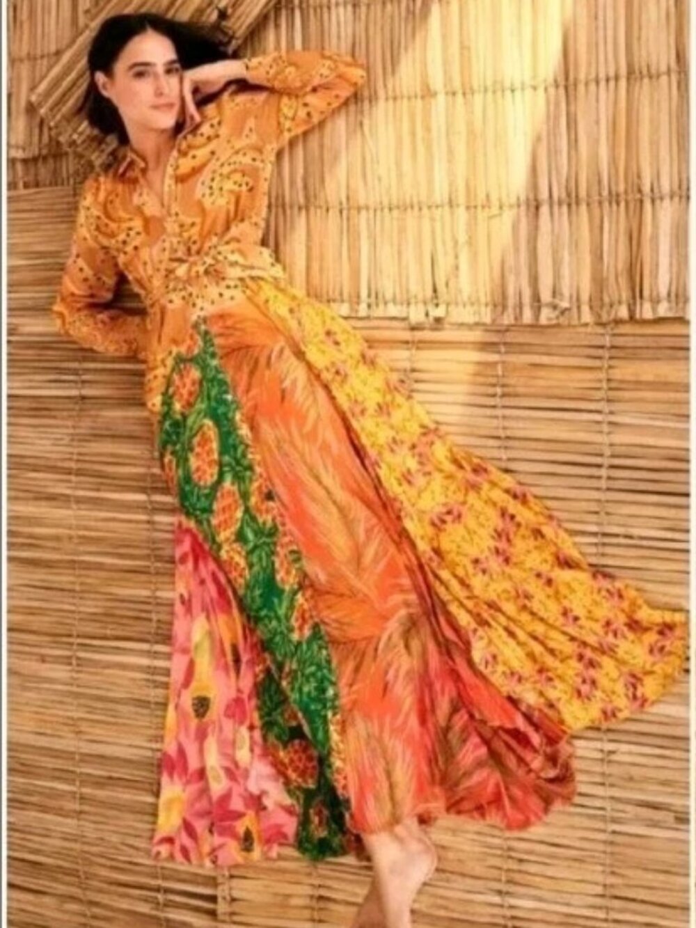 FARM Rio NWT Mixed Prints Maxi Chemise Dress with Belt - Picture 1 of 16